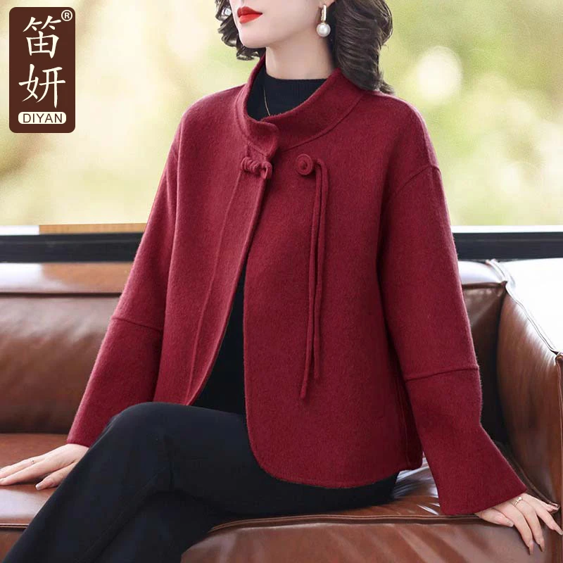 妈妈春装双面毛呢子外套本命年过年衣服中老年人女春秋款呢子大衣