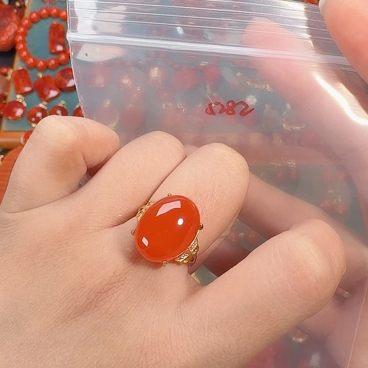 南红玛瑙银S925镶嵌戒指