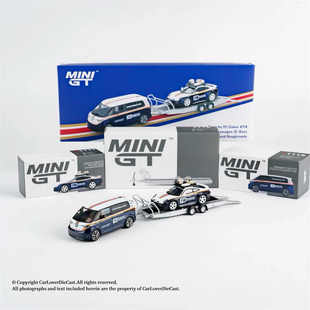 MINIGT 1:64 保时捷911 Dakar 大众拖车套装 汽车模型 1115 1117