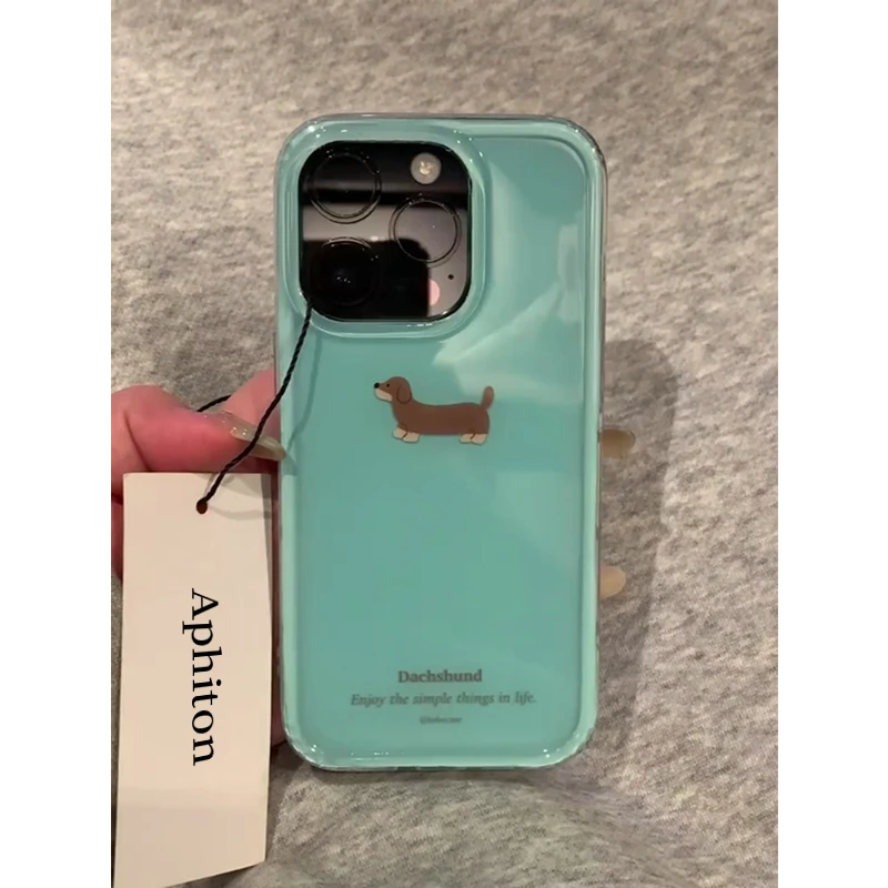 叮霖湖蓝色腊肠狗适用iPhone1615大孔手机壳华为vivo小米15oppo套