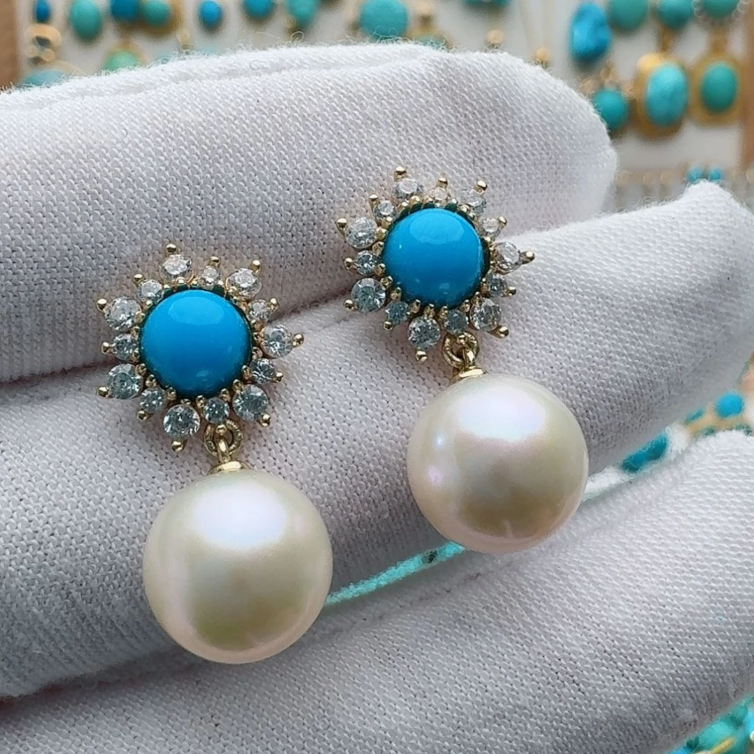 绿松石未镶嵌耳饰