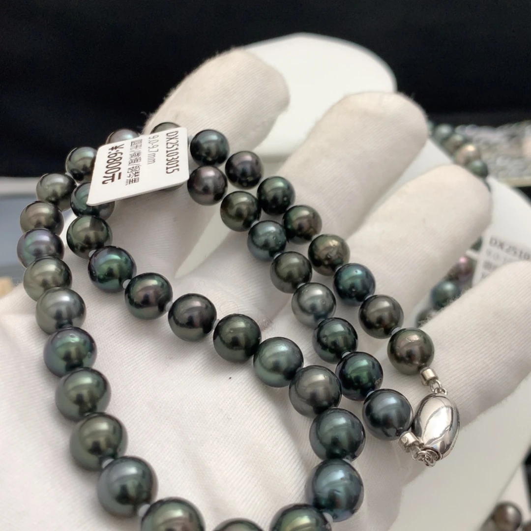 海水珍珠未镶嵌颈饰9-9.7mm大溪地黑珍珠项链