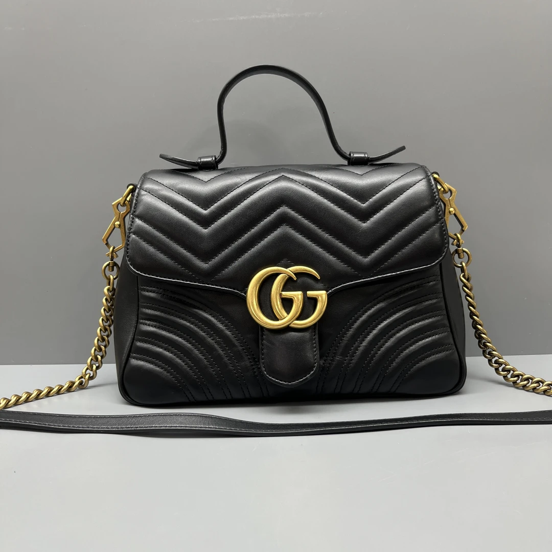 95新 GUCCI/古驰 黑金marmont中号邮差包 尺寸26*18 SV16941