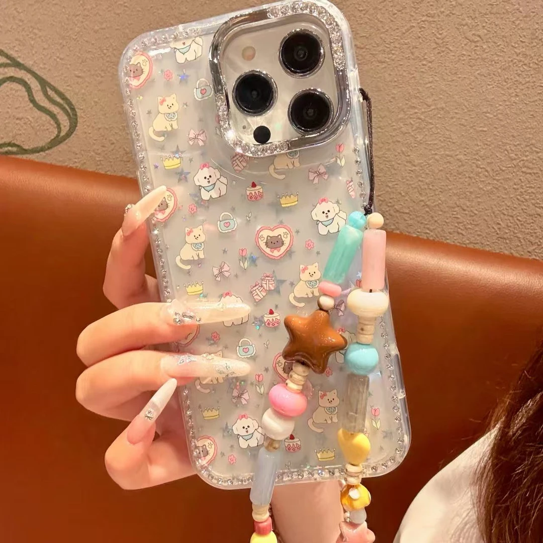 【自带相机保护按键】ins蝴蝶结比熊小猫适用苹果15pro手机壳16华为