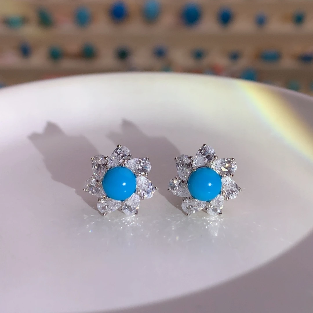 银S925镶嵌绿松石睡美人耳钉