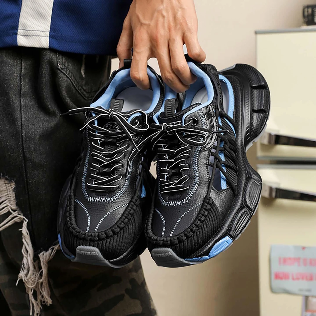 2025新款潮牌厚底老爹鞋男款绑带设计增高跑步透气百搭休闲运动鞋