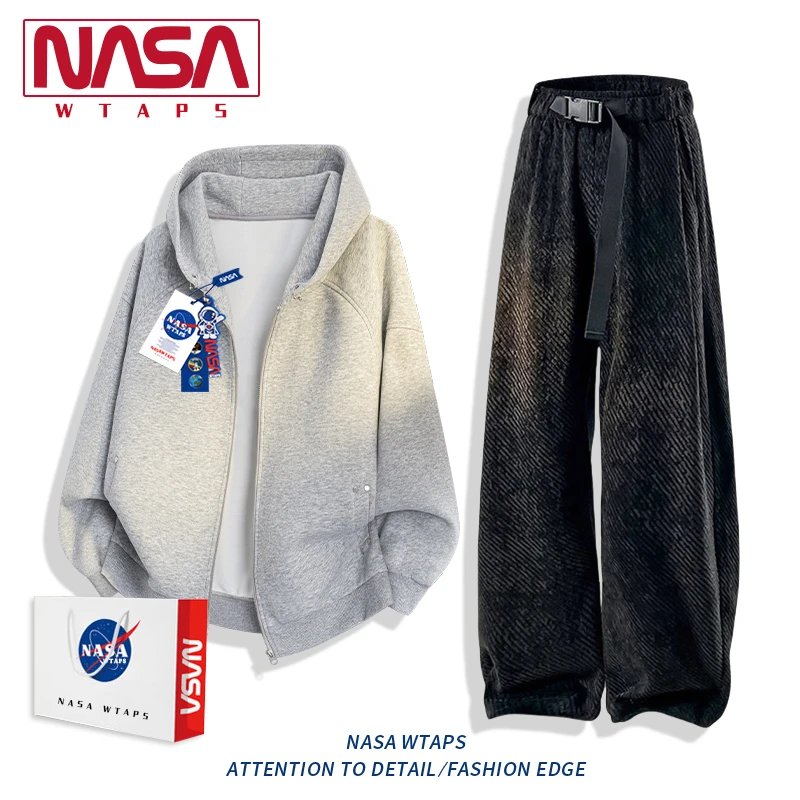 NASA WTAPS休闲运动套装男款秋季新款美式复古夹克外套老钱风男装