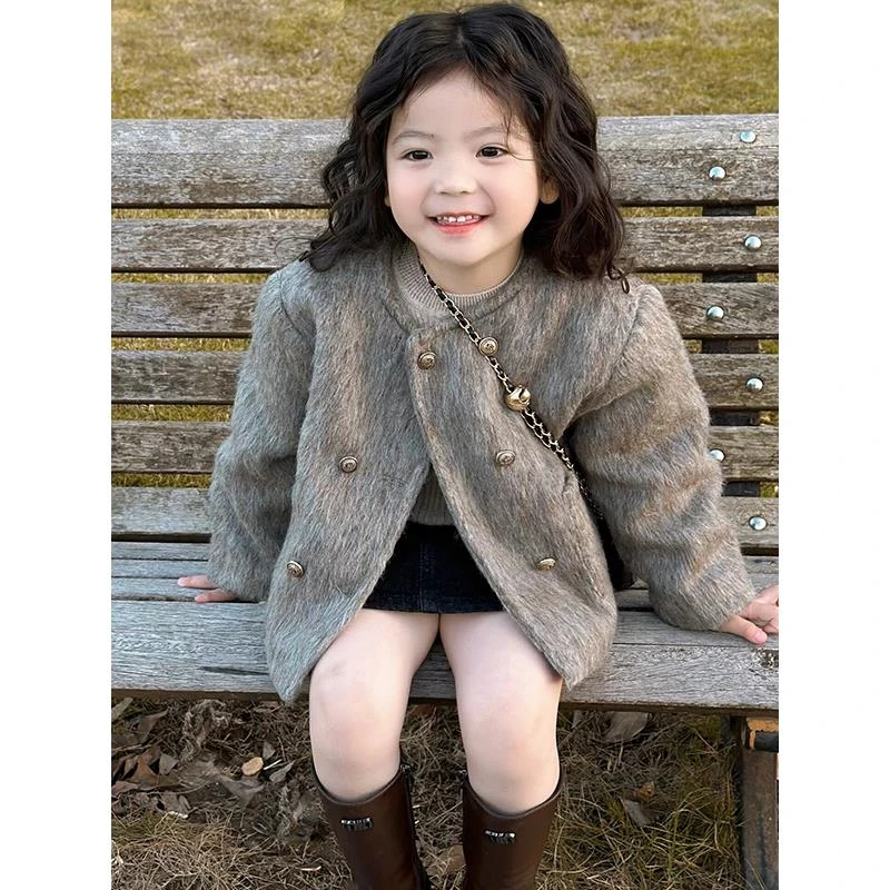 韩版童装毛呢双排扣外套2025秋冬儿童时髦秋季小香风西服女童西装