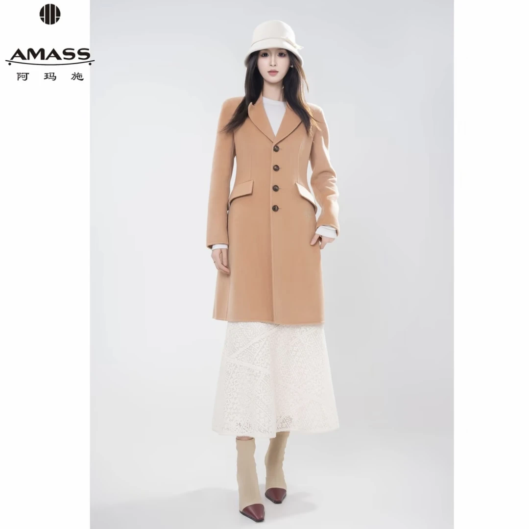AMASS阿玛施秋冬新款轻奢复古法式气质时尚毛呢大衣外套女540038