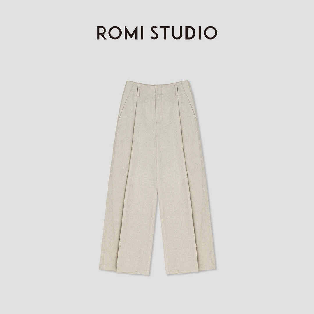 ROMI STUDIO“松弛随性”棉麻混纺软糯透气立裁直筒休闲裤 24SSK123