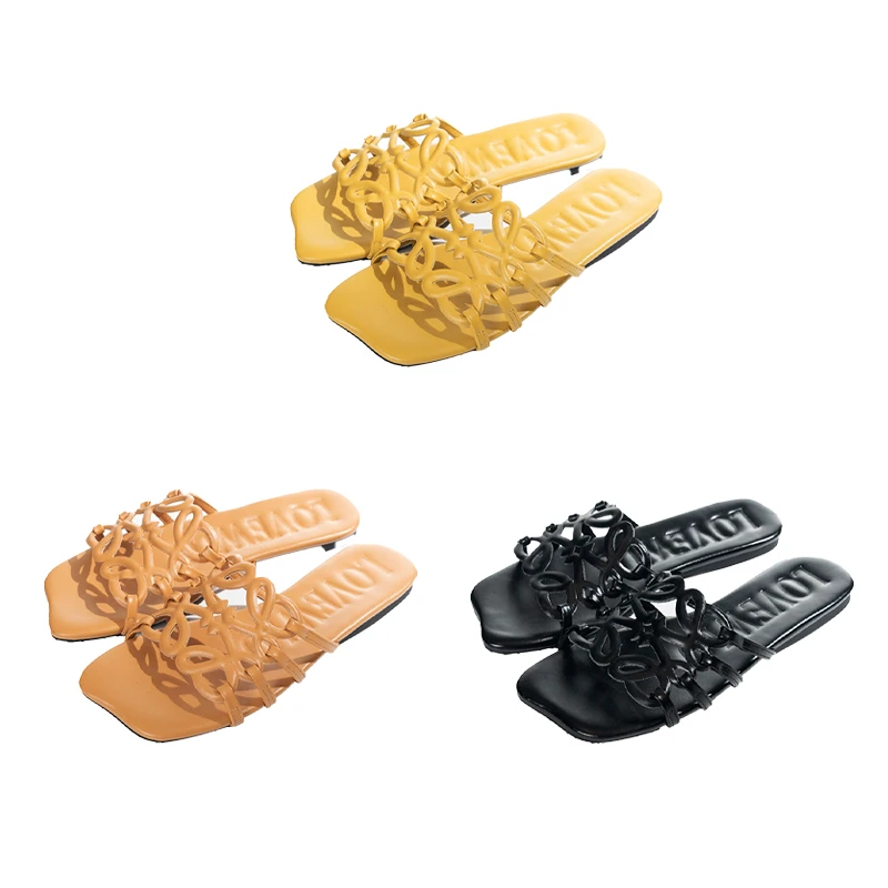 罗家拖鞋女2025新款外穿夏季真皮百搭休闲镂空平底一字拖