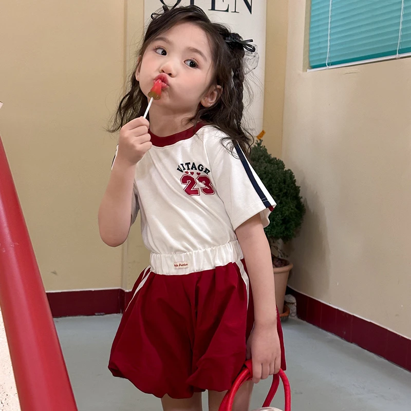 女童夏季短袖套装2025新款儿童洋气时髦夏装女宝宝运动短裤两件套