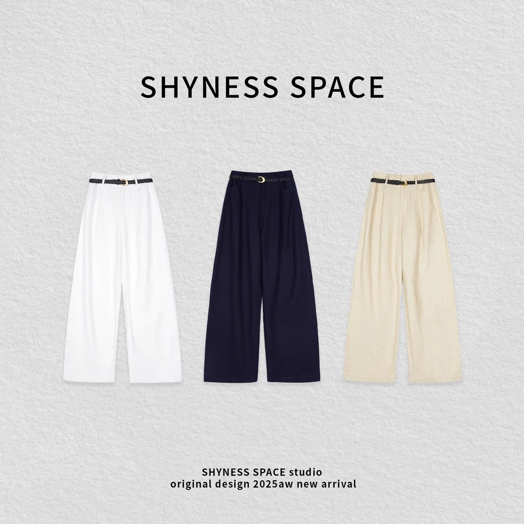 夏季新款休闲裤摩卡色裤子阔腿裤设计师高腰休闲HB297