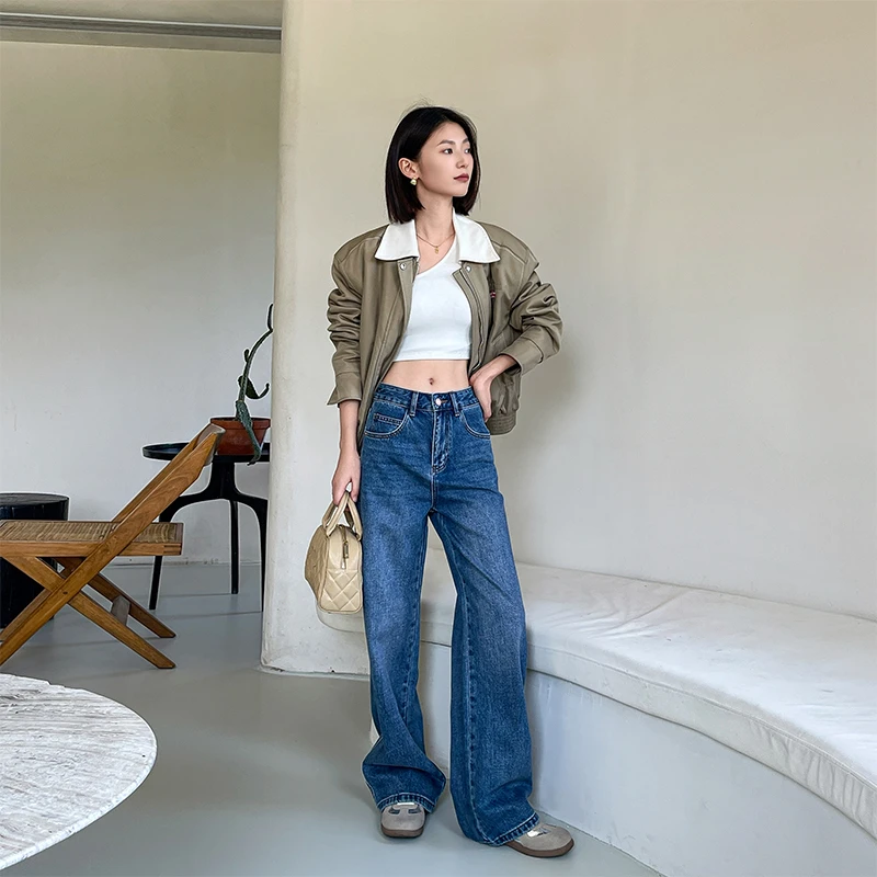 2025秋季新款高端阔腿牛仔裤女窄版直筒气质显高显瘦百搭拖地长裤