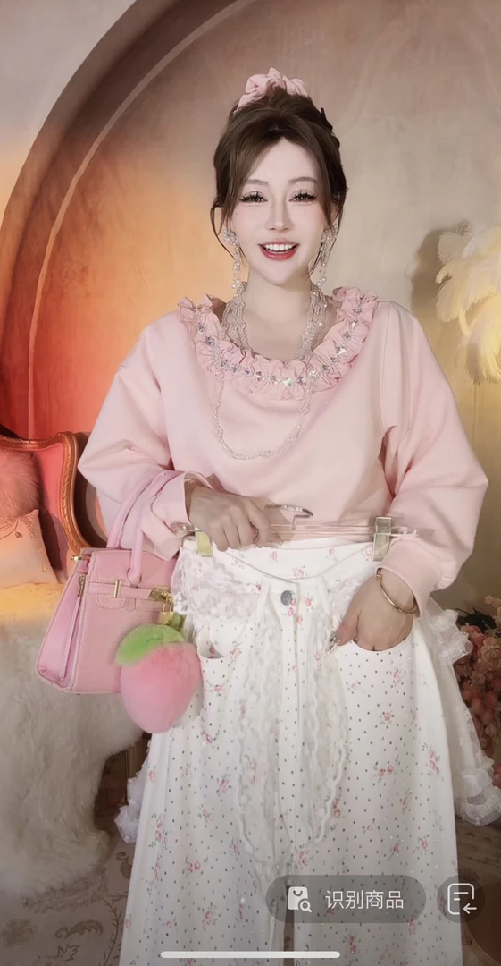 【崔】T0095 新款韩版时尚花边拼接宽松卫衣女休闲百搭时尚上衣潮