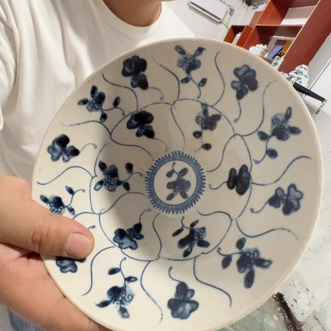 瓷片景德镇陶瓷青花葵口 斗笠碗2只