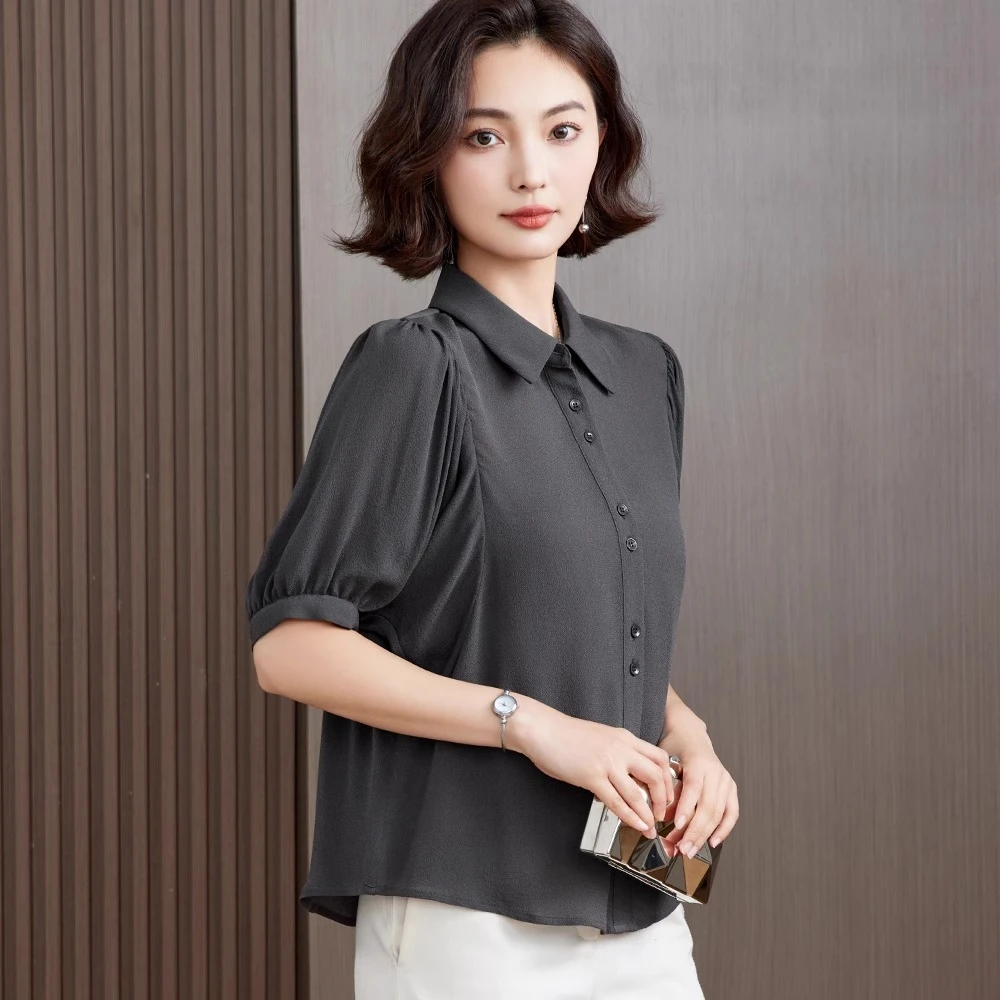 杭州女士真丝衬衫2025夏季新款时尚短袖高端气质100%桑蚕丝上衣女