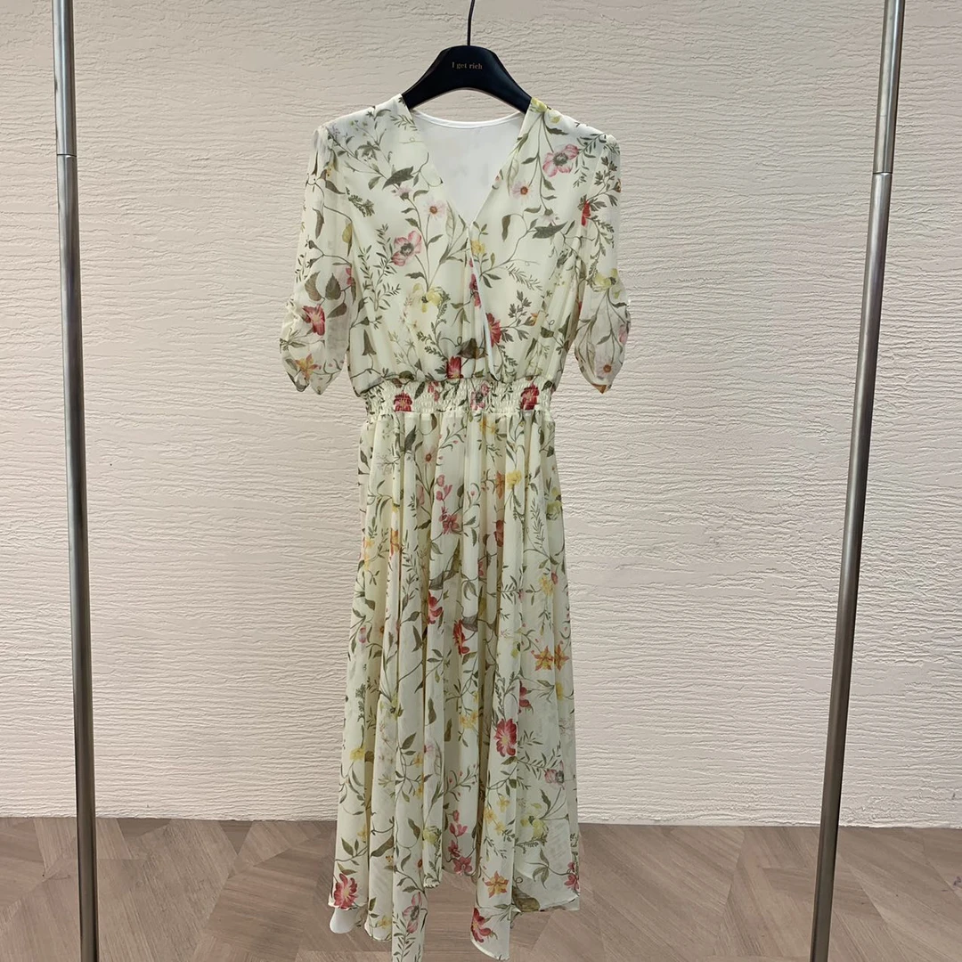 夏款女士V领碎花裙