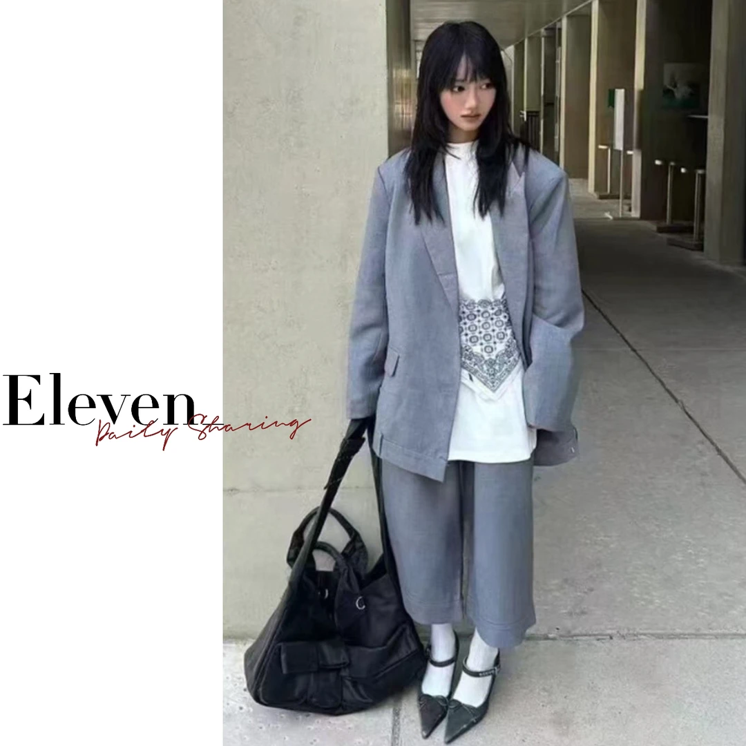 Eleven_ 高级感西服外套搭配中裤套装两件套