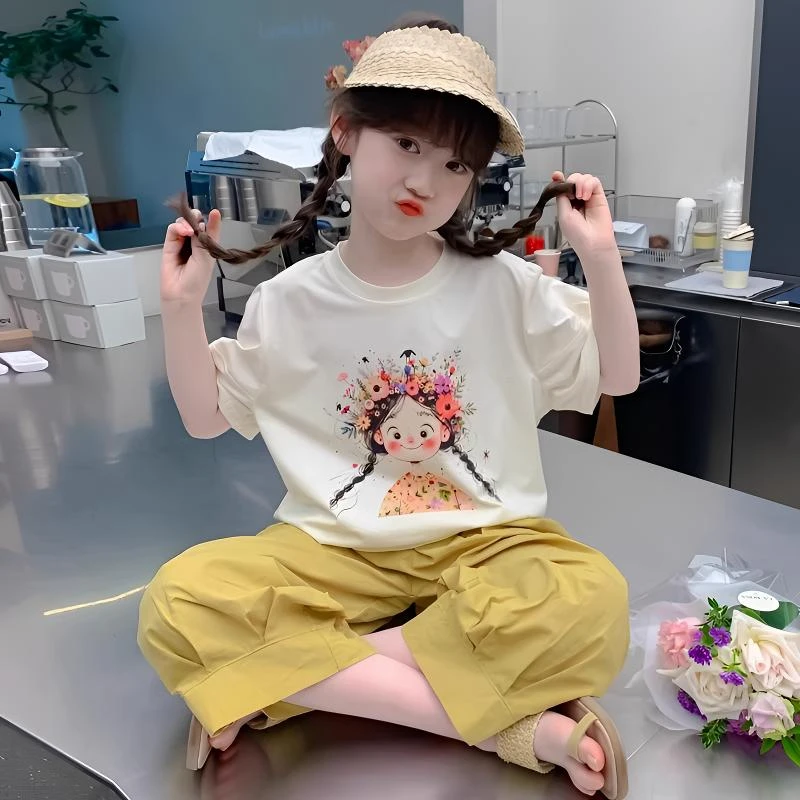 女童夏装短袖2025新款韩版洋气儿童t恤夏季中大童半袖体恤上衣潮