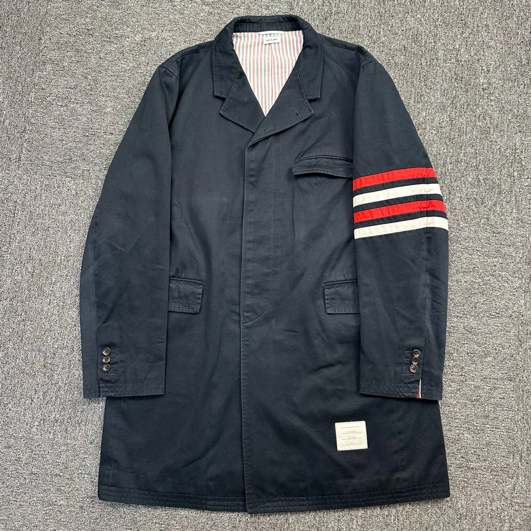 95新 THOMBROWNE 条纹袖标深蓝色风衣/4码/男款/95新/编码06859