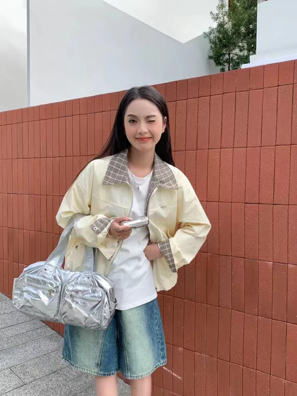 彩虹#06308春季福利森系复古风拉链风衣外套，衣长：58cm