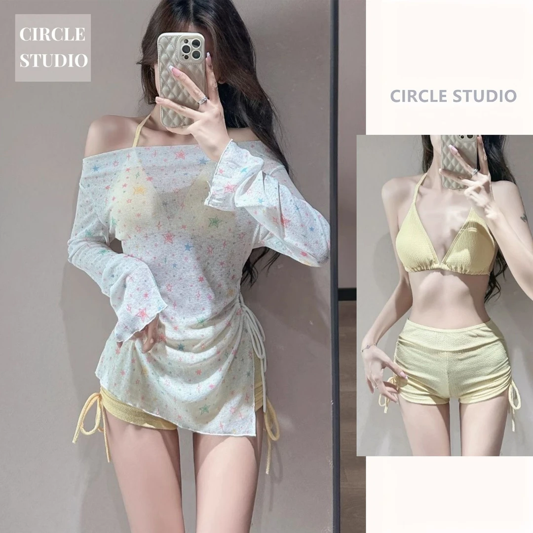 分体泳衣女海边度假高级感长袖防晒三件套性感纯欲平角泡温泉泳装