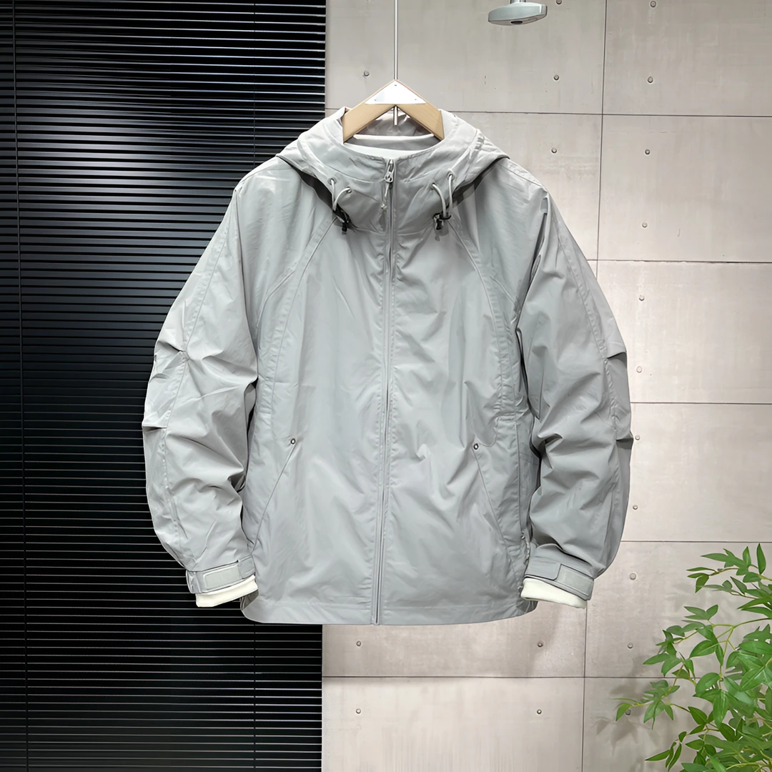 春季新款日系简约时尚百搭立体裁剪防风连帽外套男士休闲工装夹克