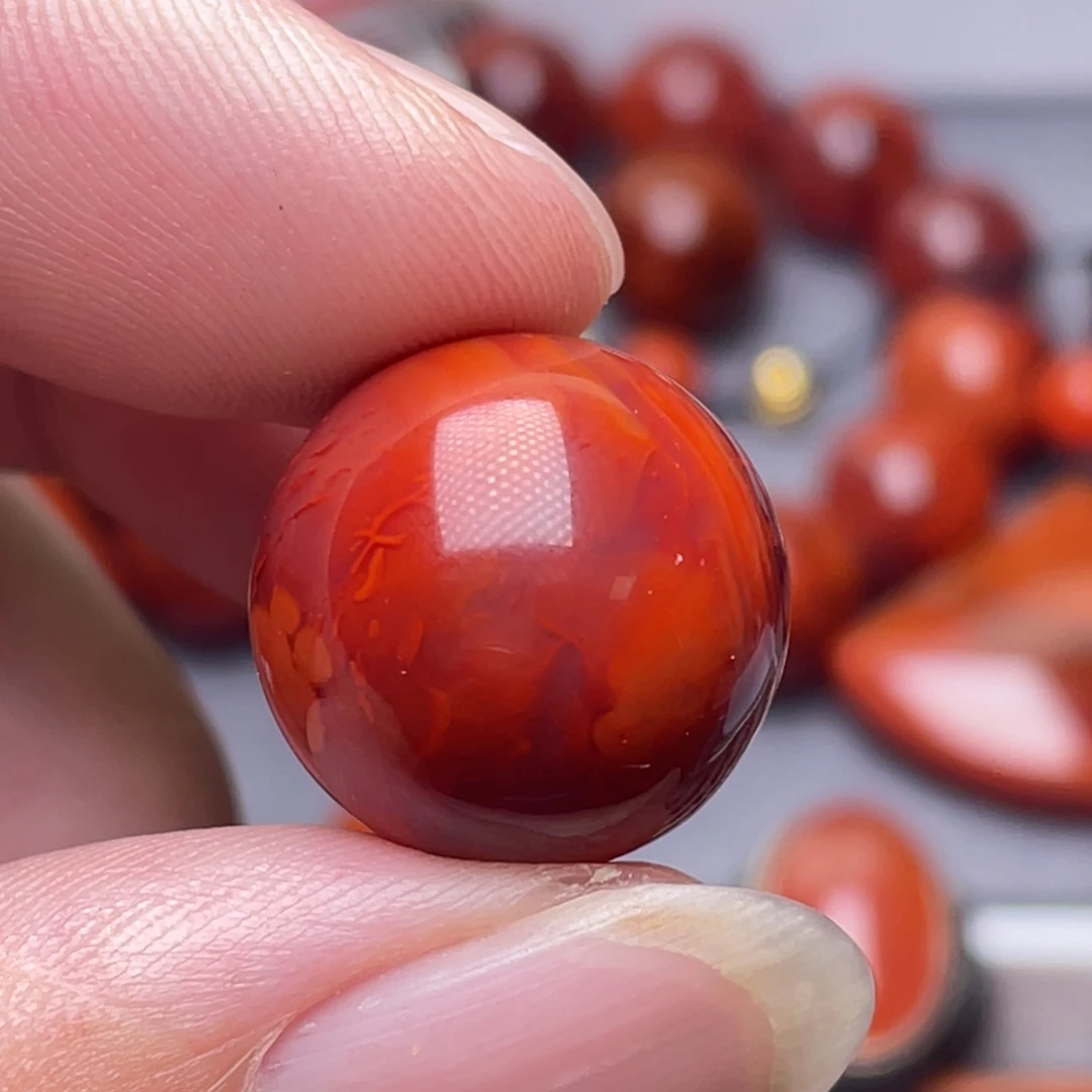 南红玛瑙未镶嵌南红玉石18mm瓦西牛血火焰纹单珠