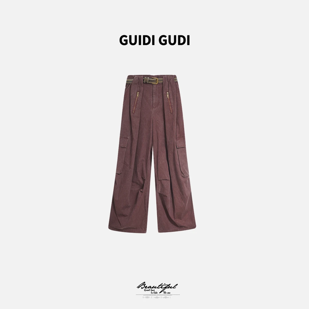 GUIDI GUDI【红色警戒】气质含腰带工装休闲裤/黄加蓝