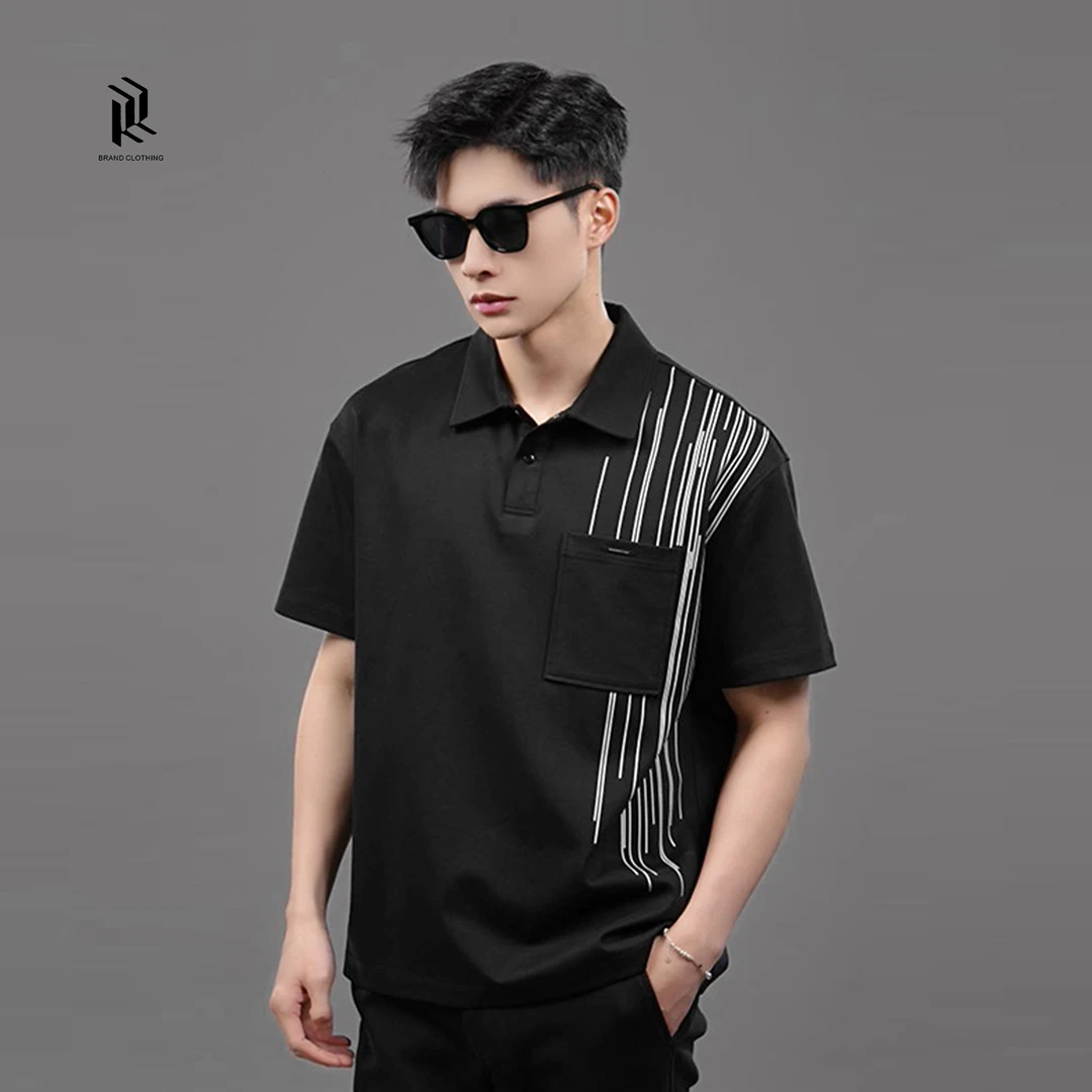 『一眼聚焦 』冰感纤维棉小众镭射条纹撞色拼接翻领短袖男士POLO衫