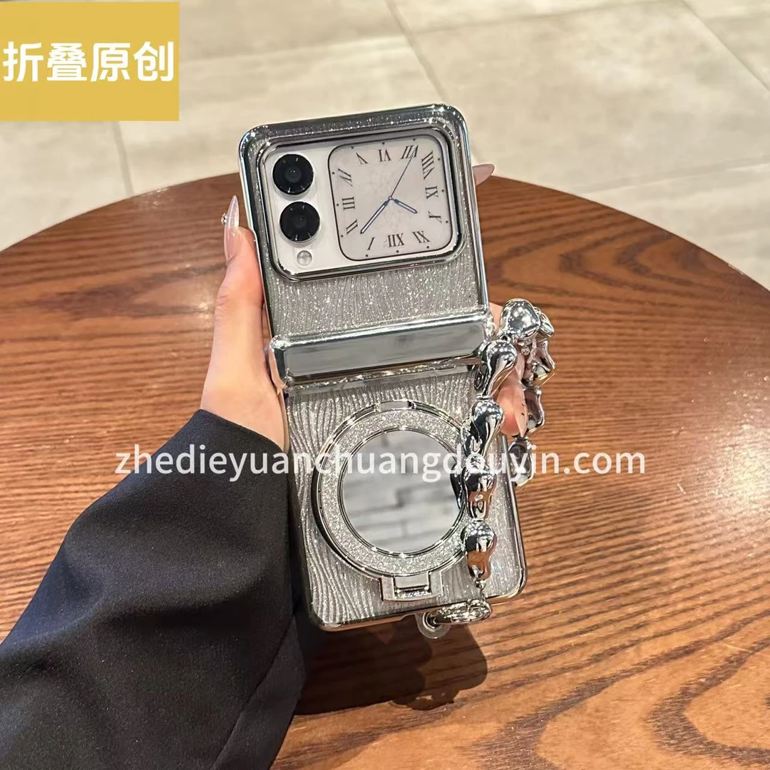 适用于华为novaflip手机壳novaflip折叠屏透明闪粉卡纸全包化妆镜