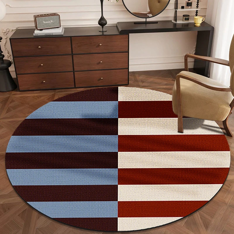 轻奢风亚麻材质圆毯轻奢沙发茶几床边毯高级卧室极简防滑