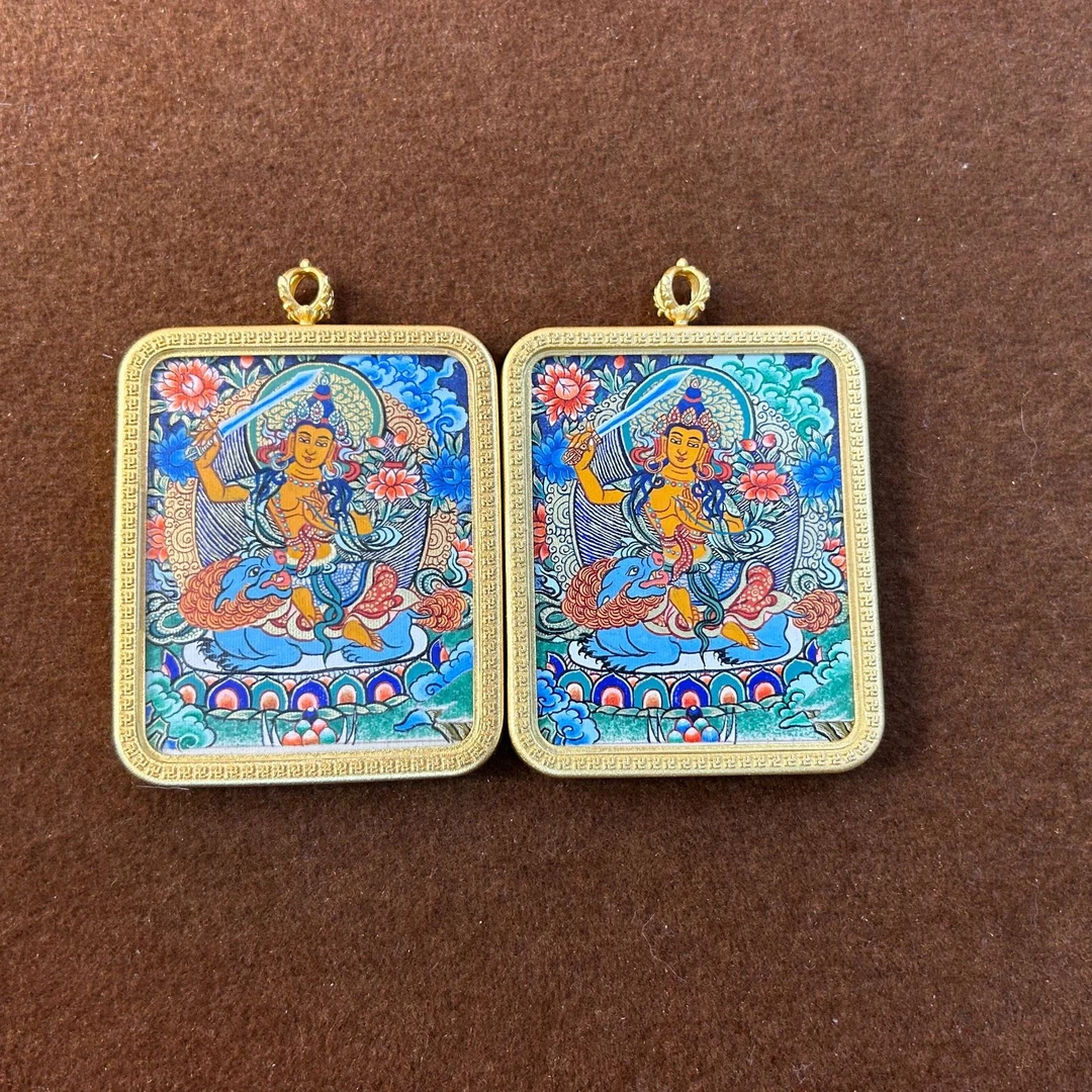 【热贡彩唐】纯手绘随身唐卡吊坠 | 4X5cm画芯 | 文殊菩萨