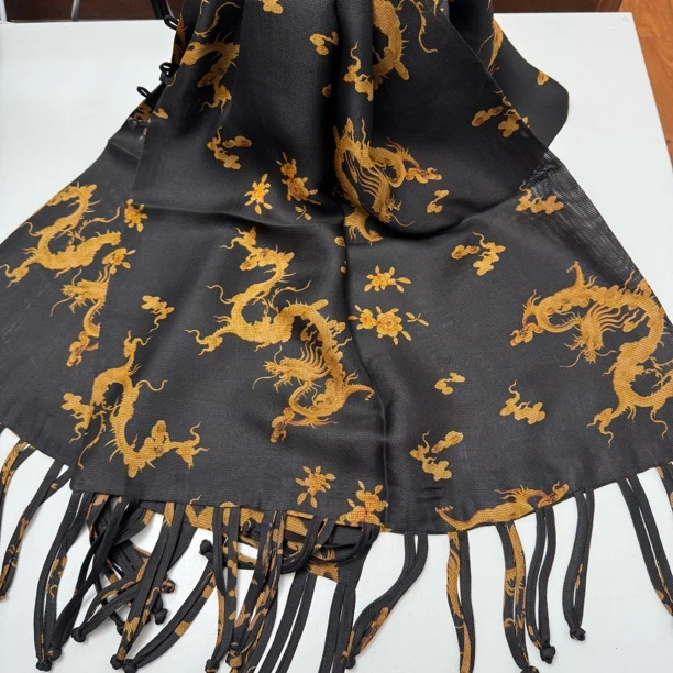 丝纡---腾瑞金龙 二经绞萝香云纱桑蚕丝200*53长巾围巾披肩