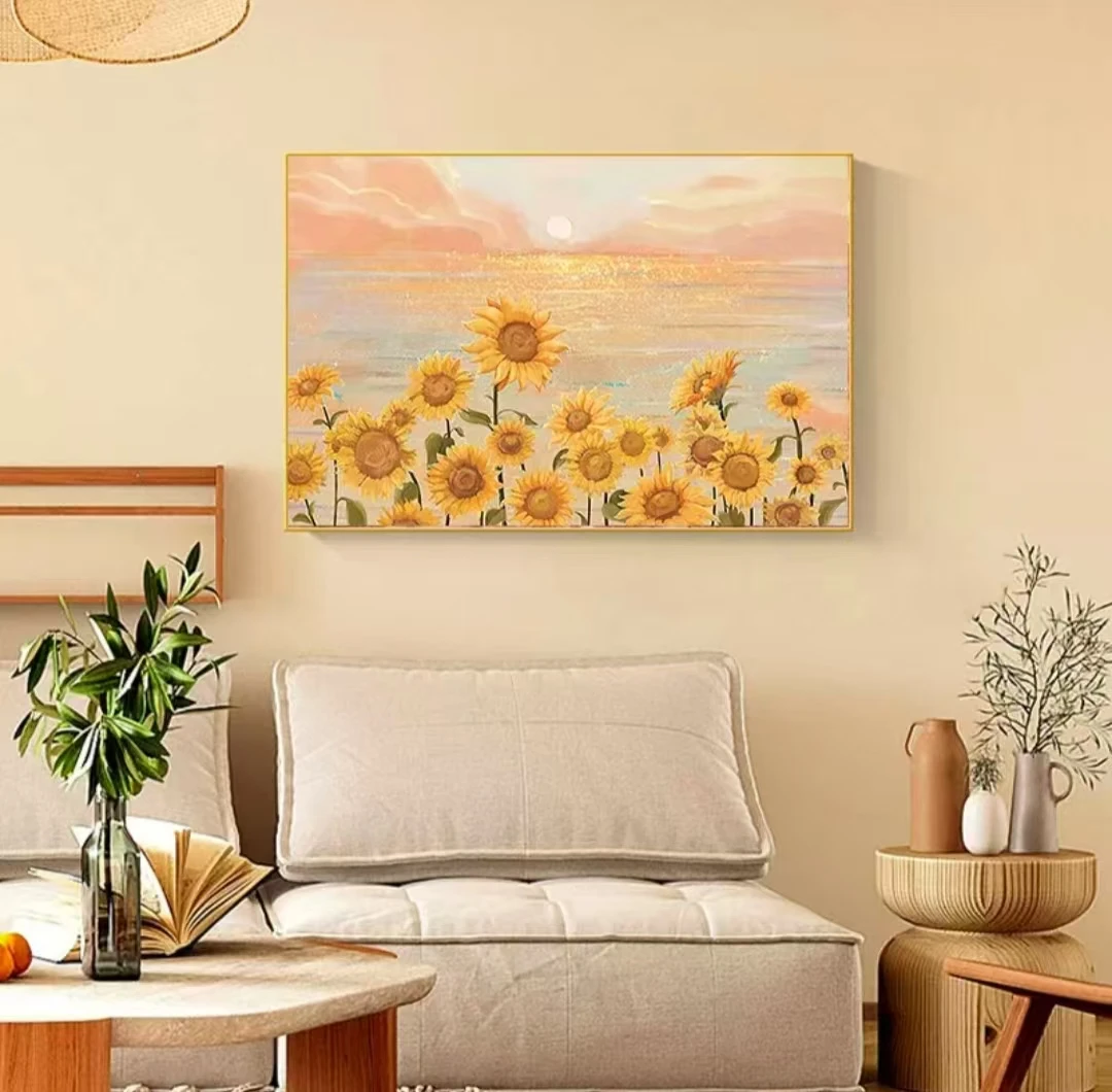 横版向日葵砂岩画美观简约防水客厅墙面卧室单幅铝合金挂画