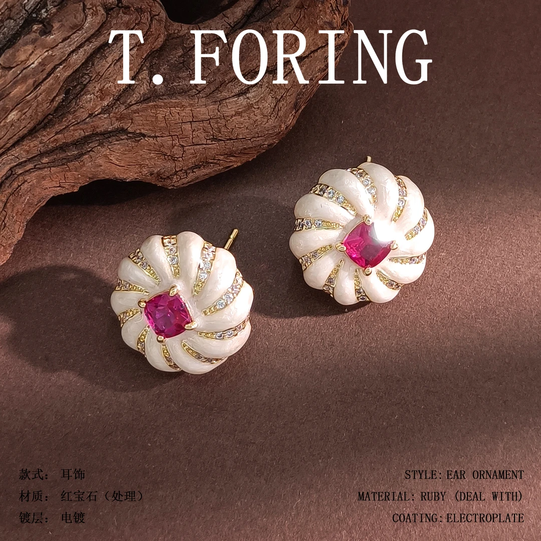 红宝石（处理）【WHLM-002097】耳饰欧美时尚高级感轻奢气质