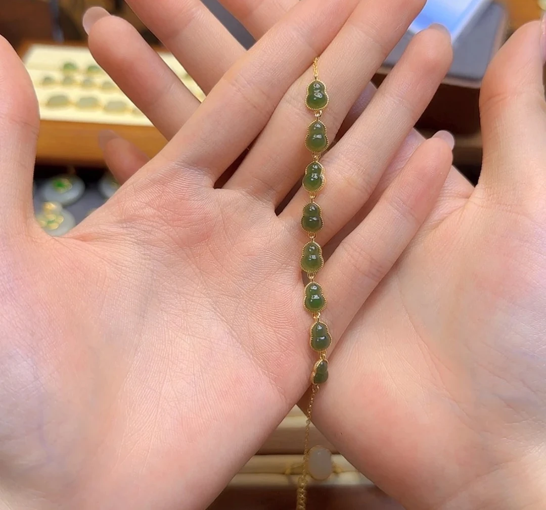葫芦手链和田玉碧玉s925银