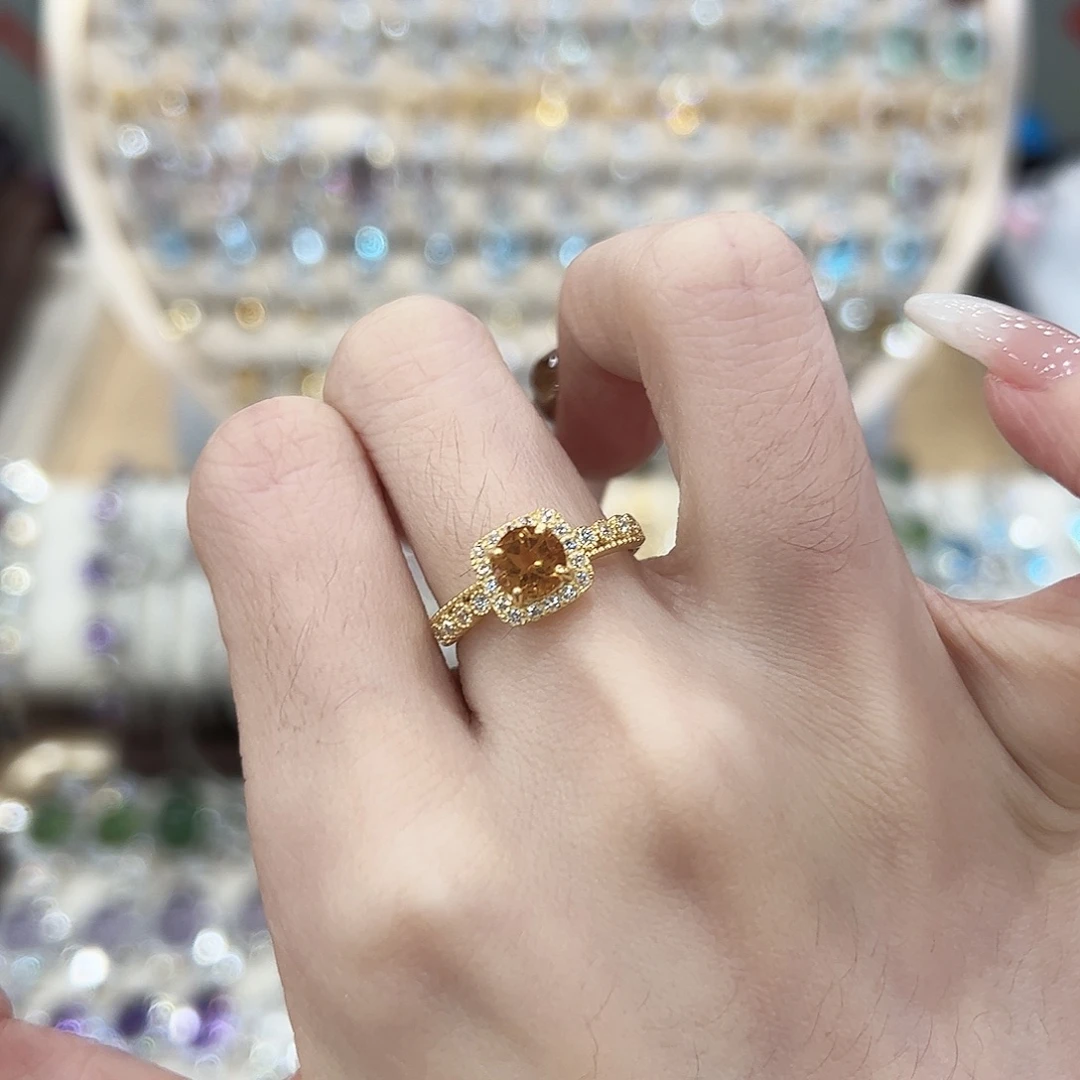 戒指黄晶银S925镶嵌