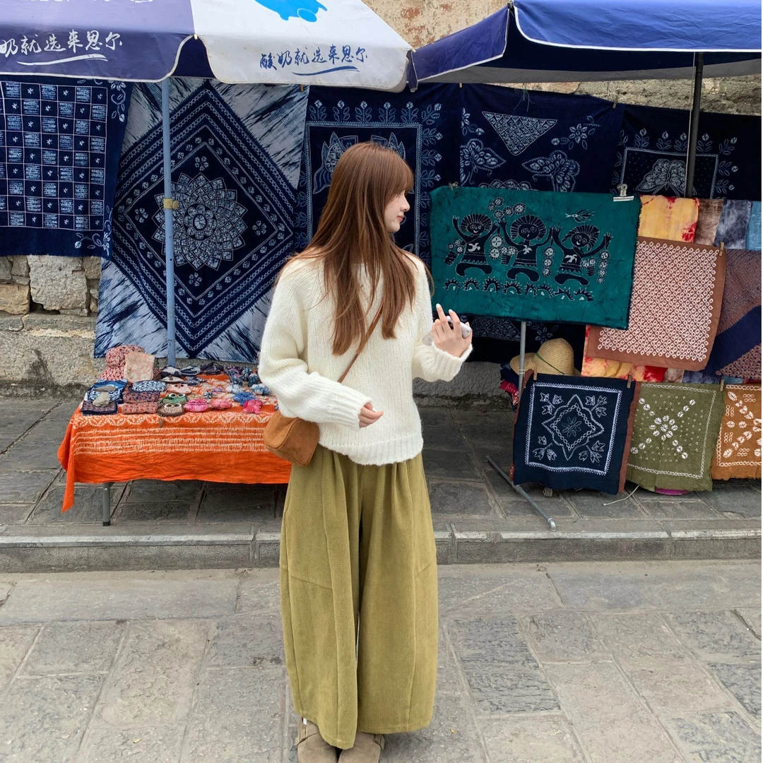 【9/25 20:00 上新 新品95折】百搭敲舒服松紧腰灯芯绒阔腿裤
