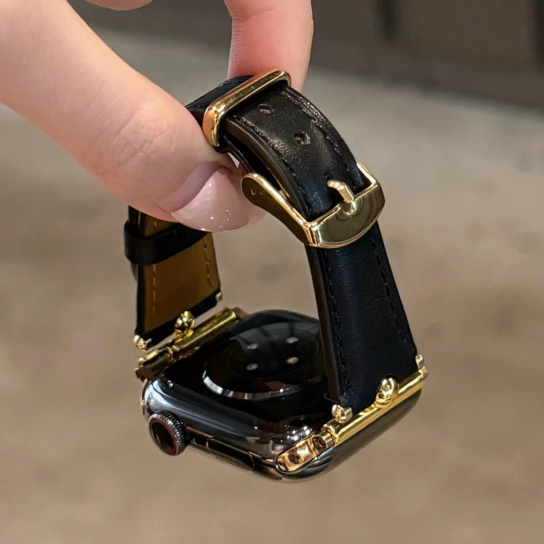 气质感小蛮腰圆珠皮质苹果手表表带适用于AppleWatch11S9iwatch10