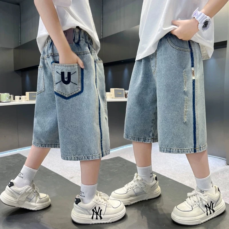 解锁少年活力2025新款童趣牛仔风中大童夏季薄款短裤00168