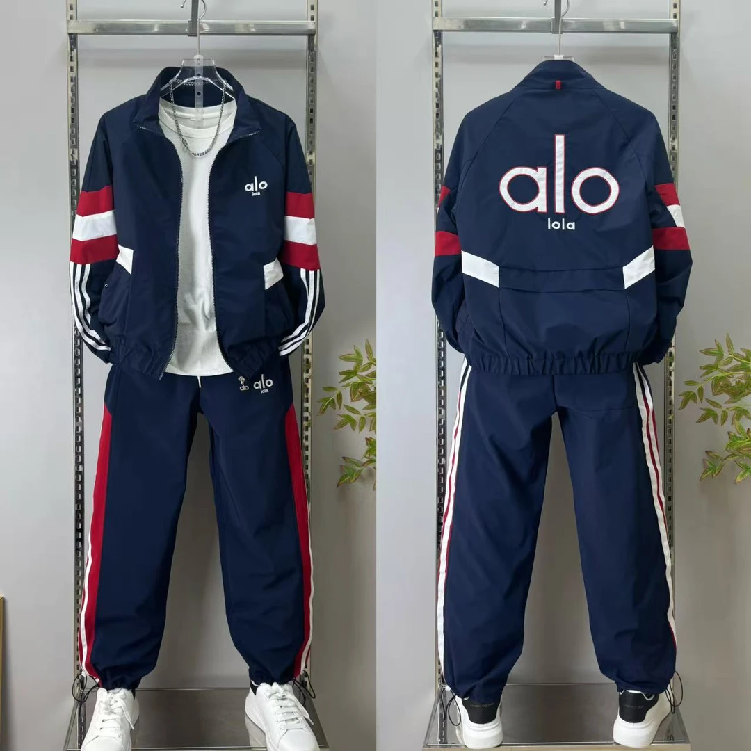 秋季男士立领撞色拼接夹克外套织带休闲裤时尚俩件套