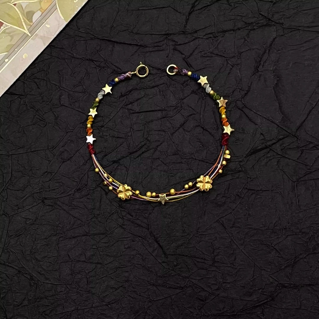 铜合金手链 绿野仙踪满天星编绳手链夏天清新叠戴女款首饰五彩绳