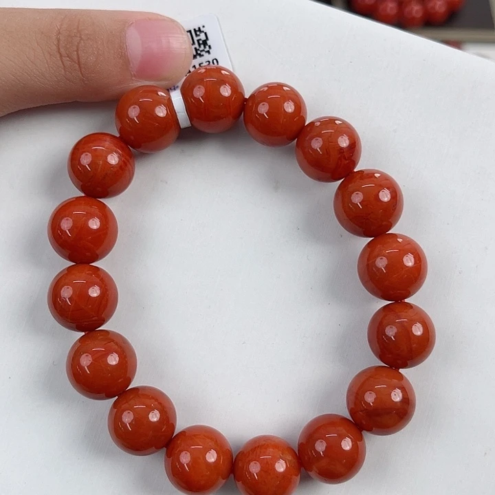 未镶嵌瓦西柿子红火焰圆珠单圈13mm南红玛瑙