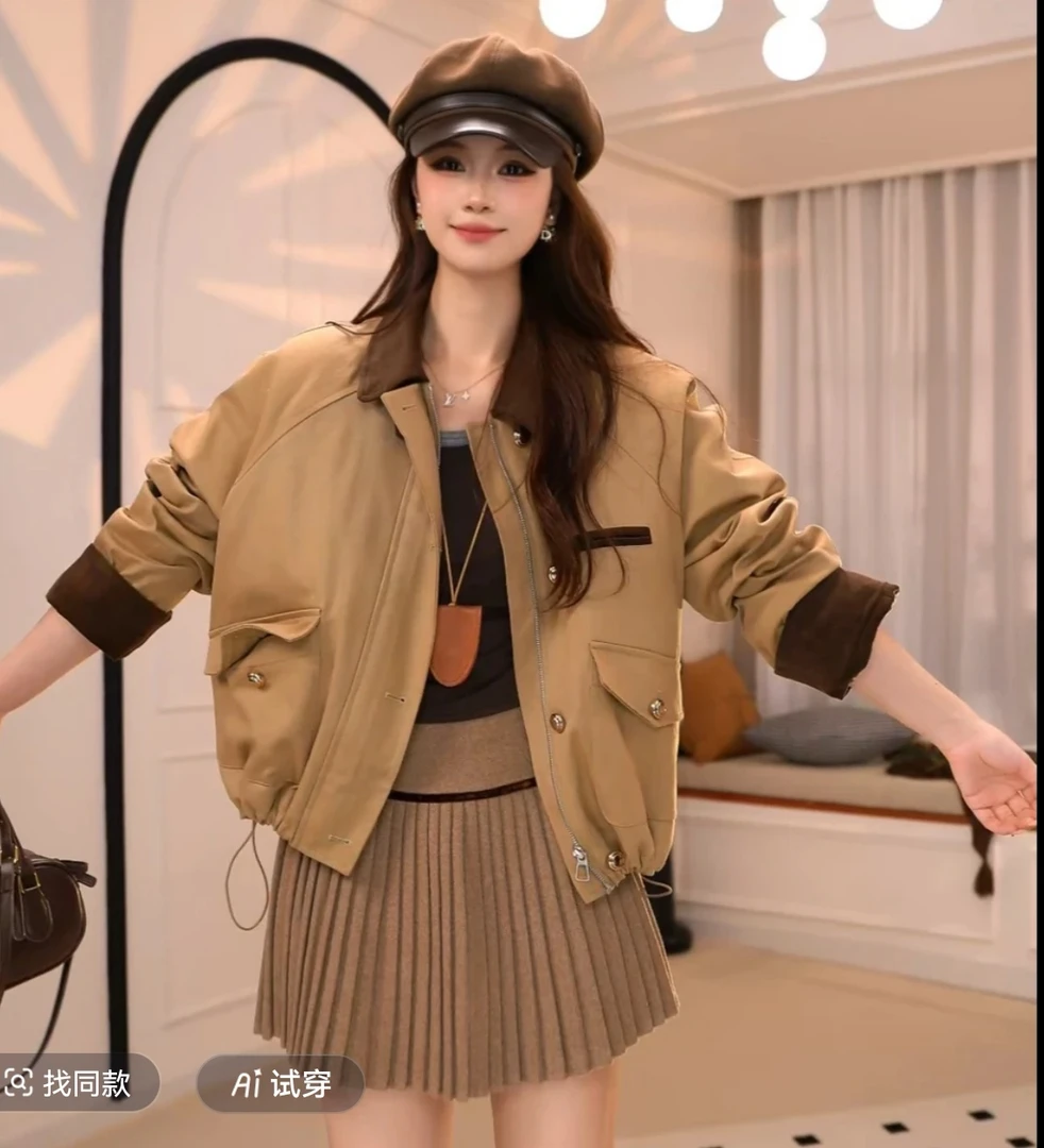 许你耀眼 露丝同款加棉加厚美式复古外套女冬2025新休闲夹克上衣