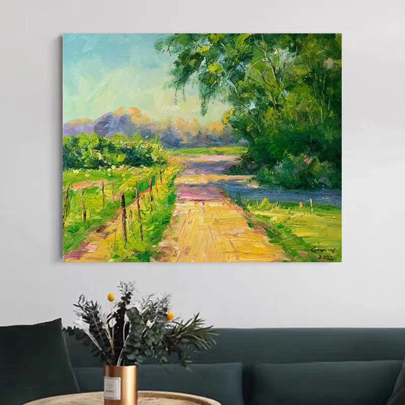 《夏径》50*60含内框，刘春建原创手绘油画，肌理装饰画挂画
