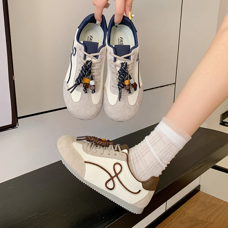 学院风褶皱皮德训鞋女款2025秋季新品休闲板鞋ins风时尚平底鞋