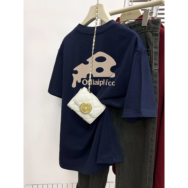 美式绿色短袖t恤女2025夏季款宽松休闲百搭显瘦纯棉半袖体恤ins潮