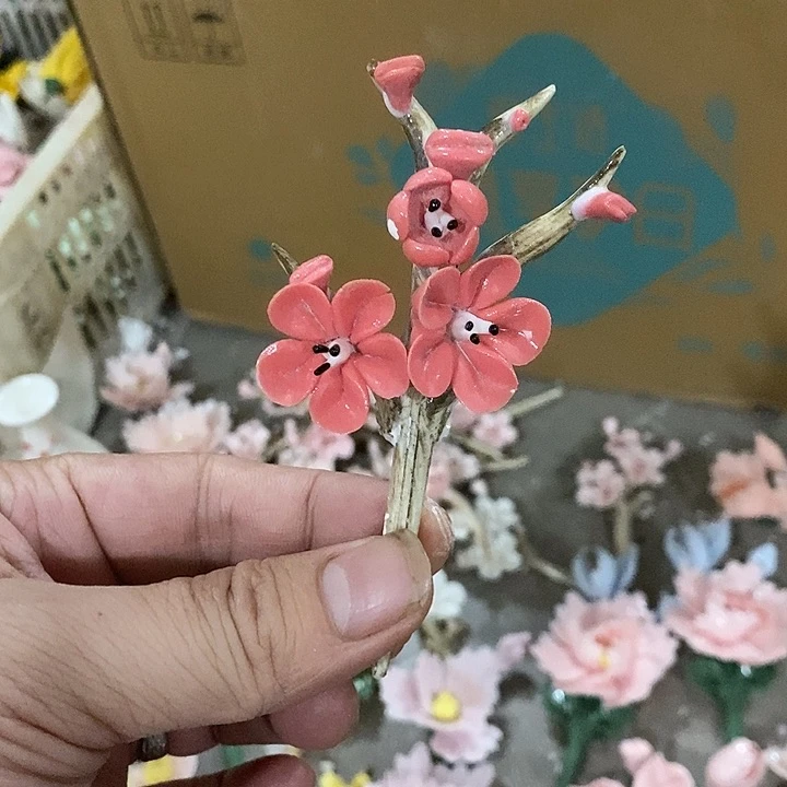 瓷片纯手工陶瓷花摆件瑕